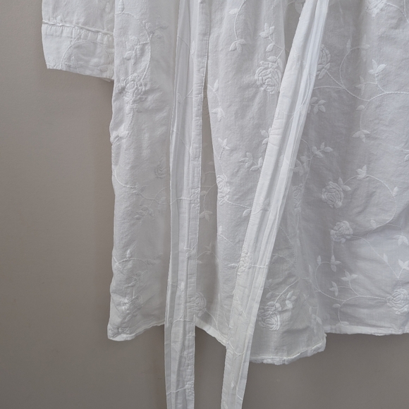 Vintage White Embroidered Floral Cotton Robe Cottagecore Dainty XL Bride - Picture 14 of 15